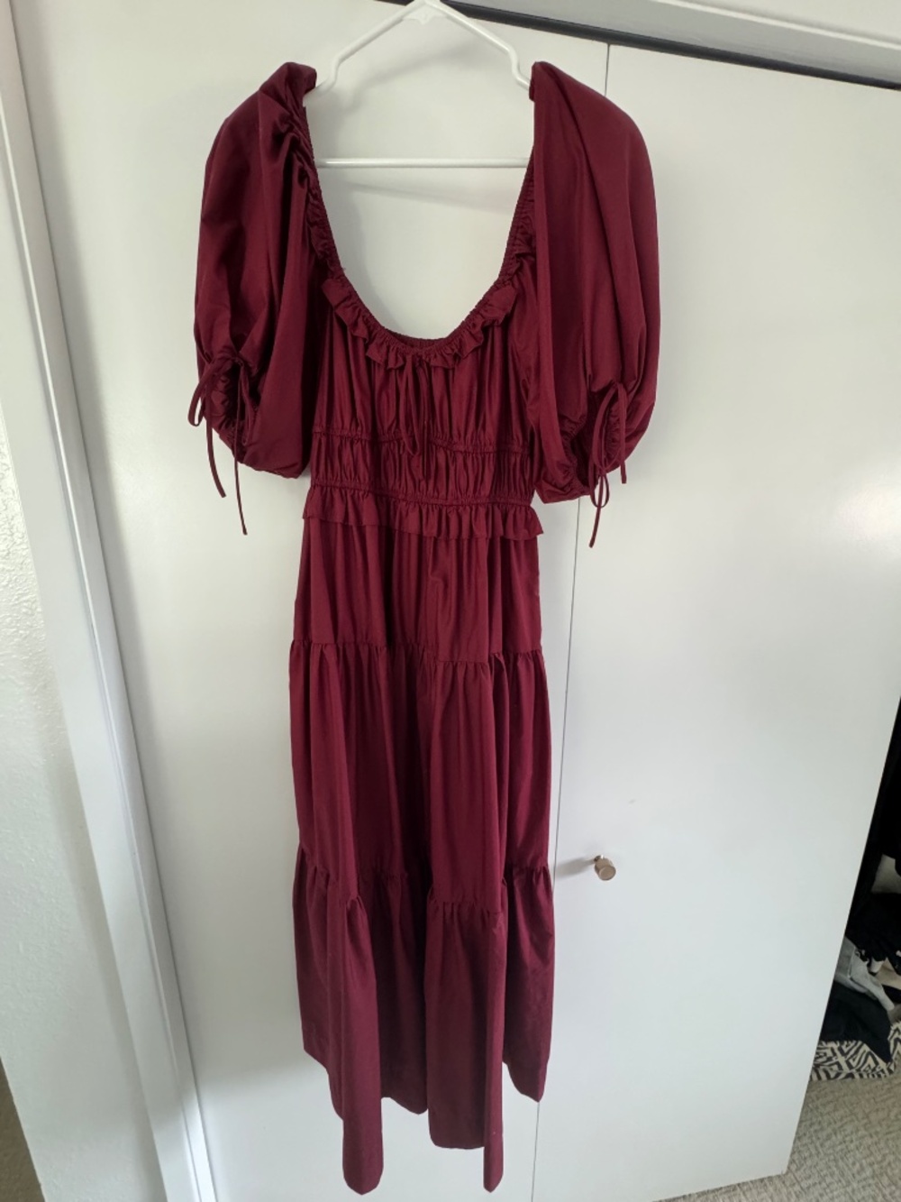 En Saison Meadow Poplin Puff-Sleeve Tiered Midi Dress - Size S